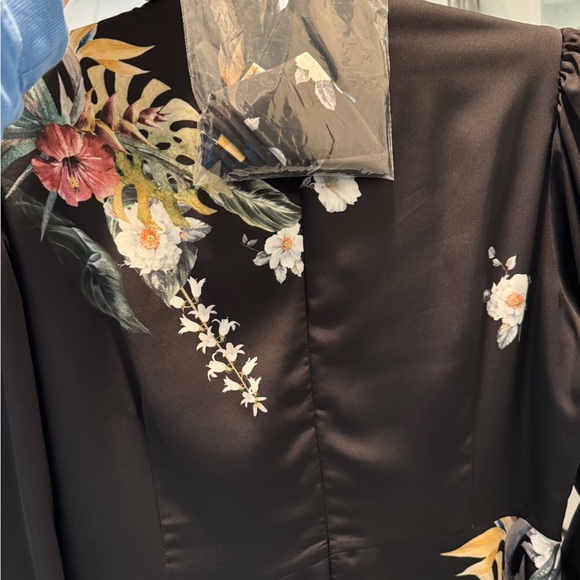 Celina Black Floral Silk Dress - Picture 3 of 3